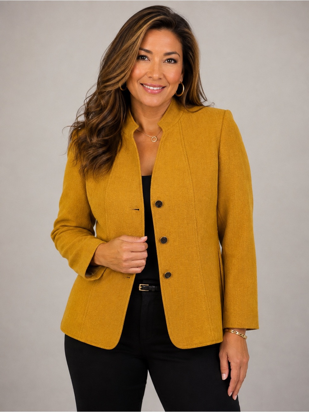 Tahari Arthur S. Levine Mustard Yellow Herringbone Blazer Jacket Size 8